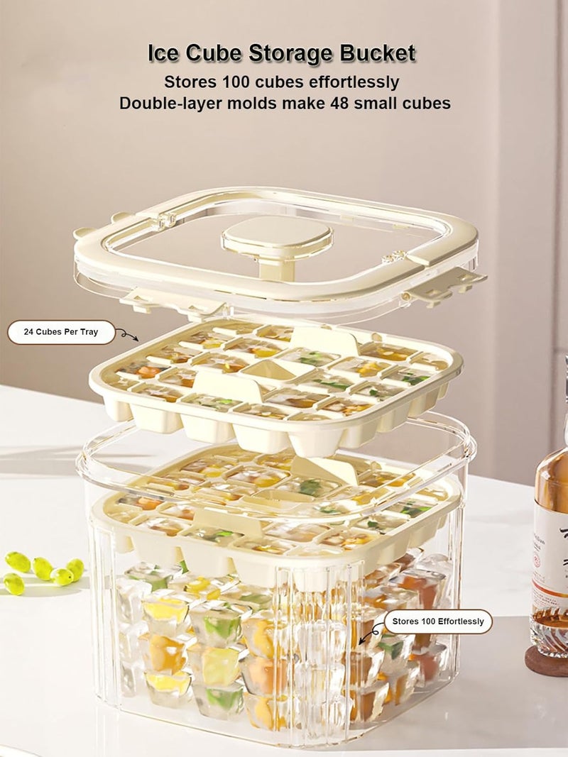 SIUPER 6.7*6.7*7.1in Ice Storage Bin w/ Two Small Ice Cube Trays Molds & Scoop for Home Bar, Small Ice Bucket with Sealed Lid for Freezer, Portable Refrigerator Ice Holder Containers for Outdoor Green - Image 3